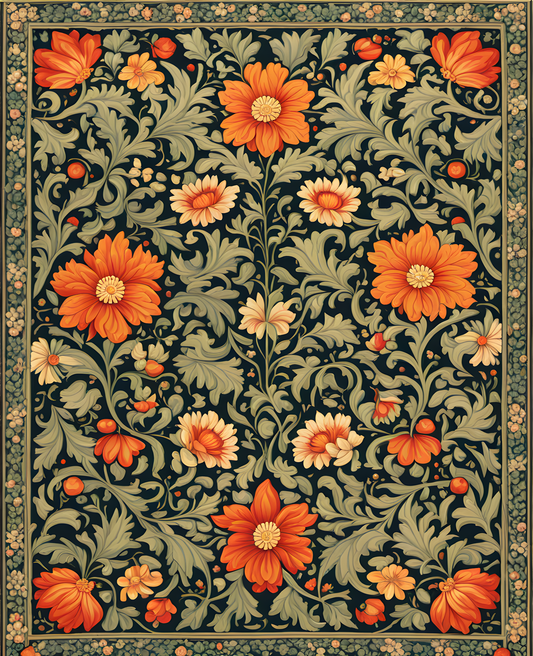 William Morris Style Collection PD (124) - Little Flower Carpet Fabric Pattern - Van-Go Paint-By-Number Kit