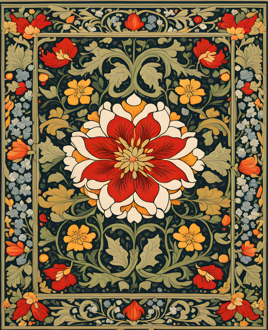 William Morris Style Collection PD (125) - Little Flower Carpet Fabric Pattern - Van-Go Paint-By-Number Kit