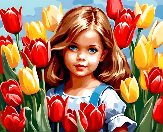 Little Girl with Tulips (2) - Van-Go Paint-By-Number Kit
