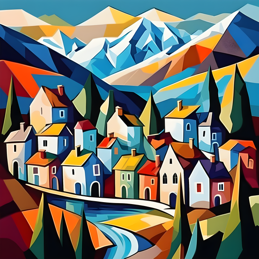 Little Town at the Foot of Snowy Mountains (3) - Van-Go Paint-By-Number Kit