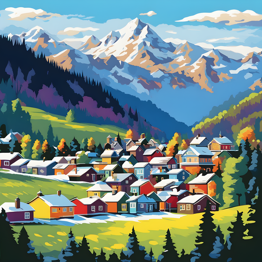 Little Town at the Foot of Snowy Mountains (1) - Van-Go Paint-By-Number Kit