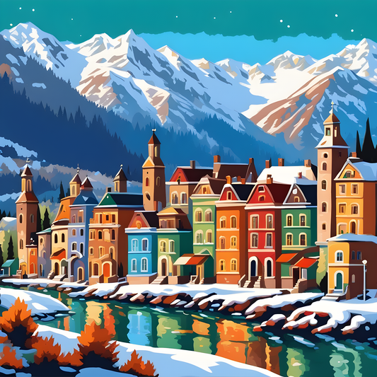 Little Town at the Foot of Snowy Mountains (4) - Van-Go Paint-By-Number Kit