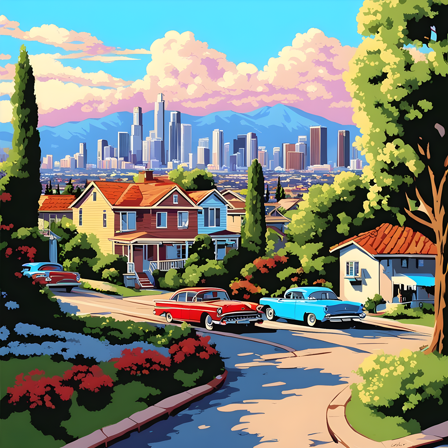 Los Angeles, Vintage Landscape - Van-Go Paint-By-Number Kit