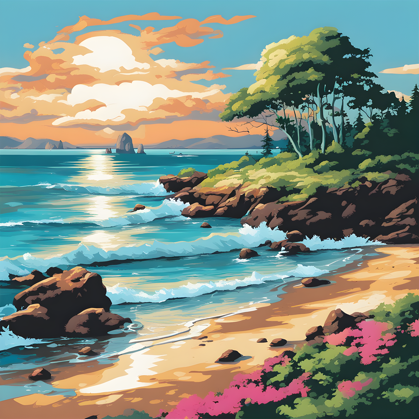 Lost Island Seaside Landscape - Van-Go Paint-By-Number Kit