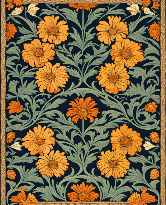 William Morris Style Collection PD (130) - Marigold Fabric Pattern - Van-Go Paint-By-Number Kit