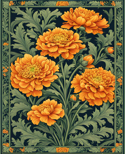 William Morris Style Collection PD (129) - Marigold Fabric Pattern - Van-Go Paint-By-Number Kit
