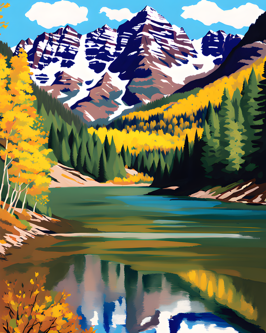 USA Great Places (236) - Maroon Bells near Aspen in Fall, CO - Van-Go Paint-By-Number Kit