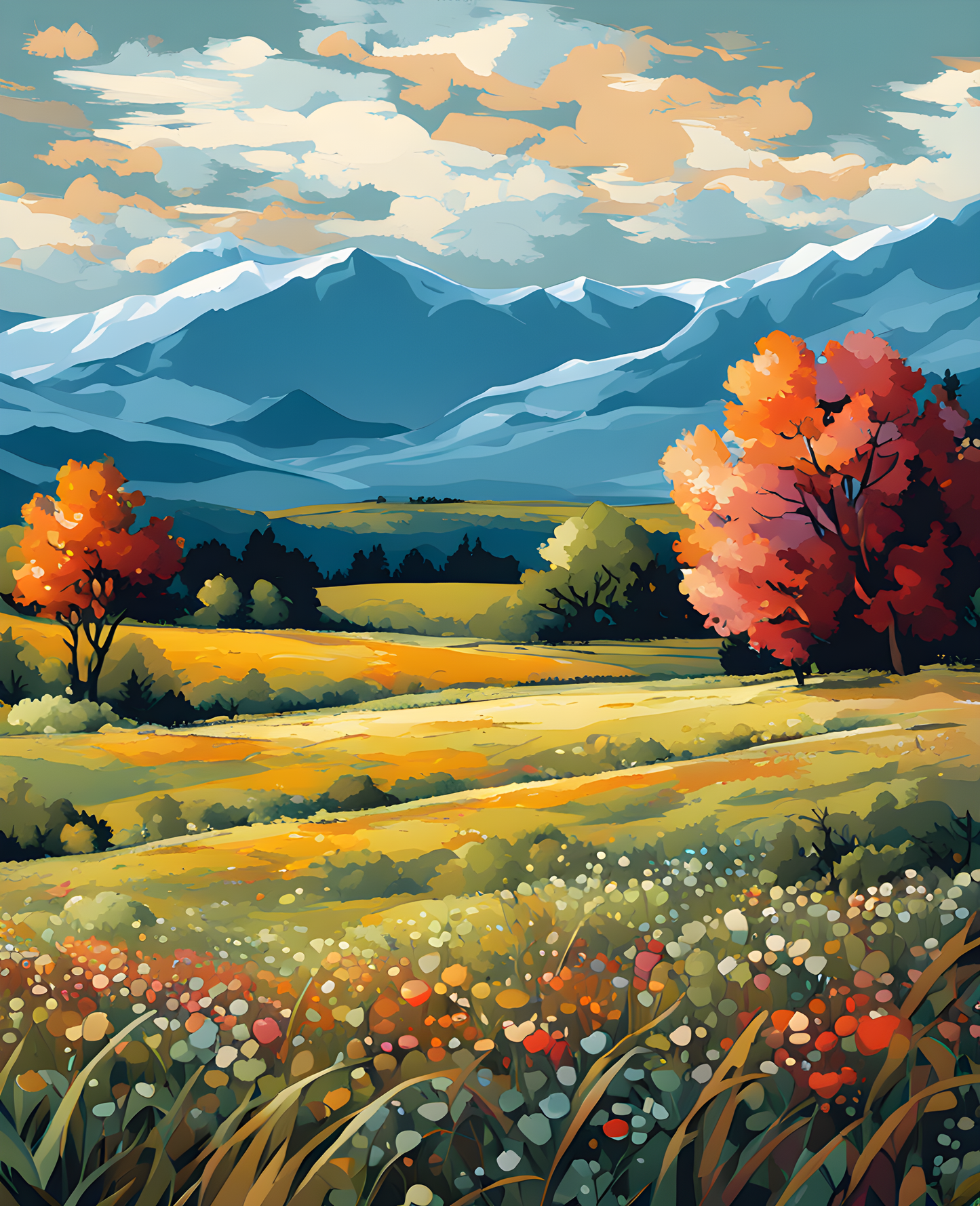 Meadow with Distant Hills (2) - Van-Go Paint-By-Number Kit