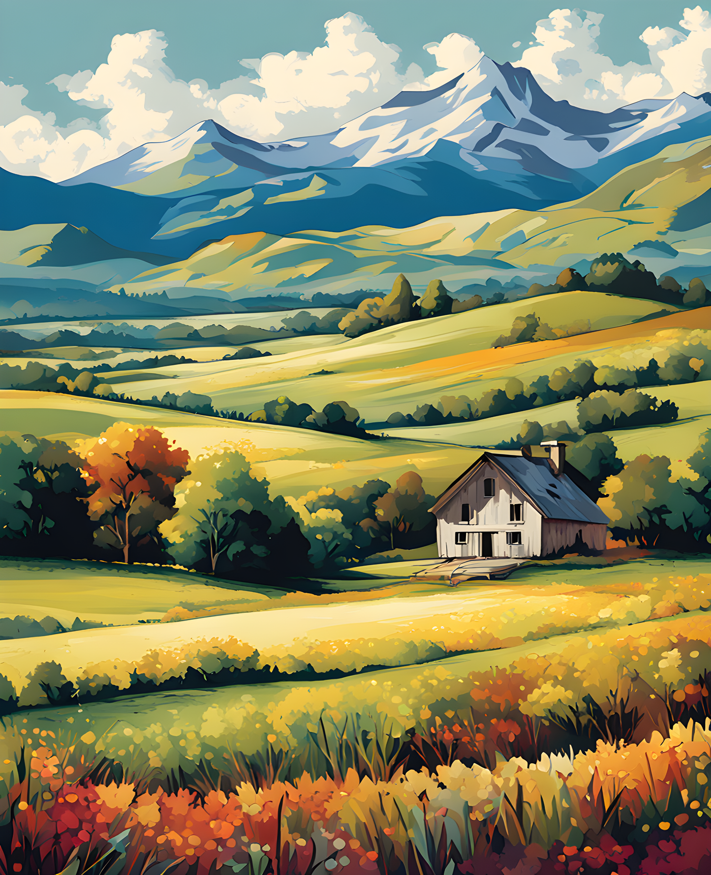 Meadow with Distant Hills (1) - Van-Go Paint-By-Number Kit