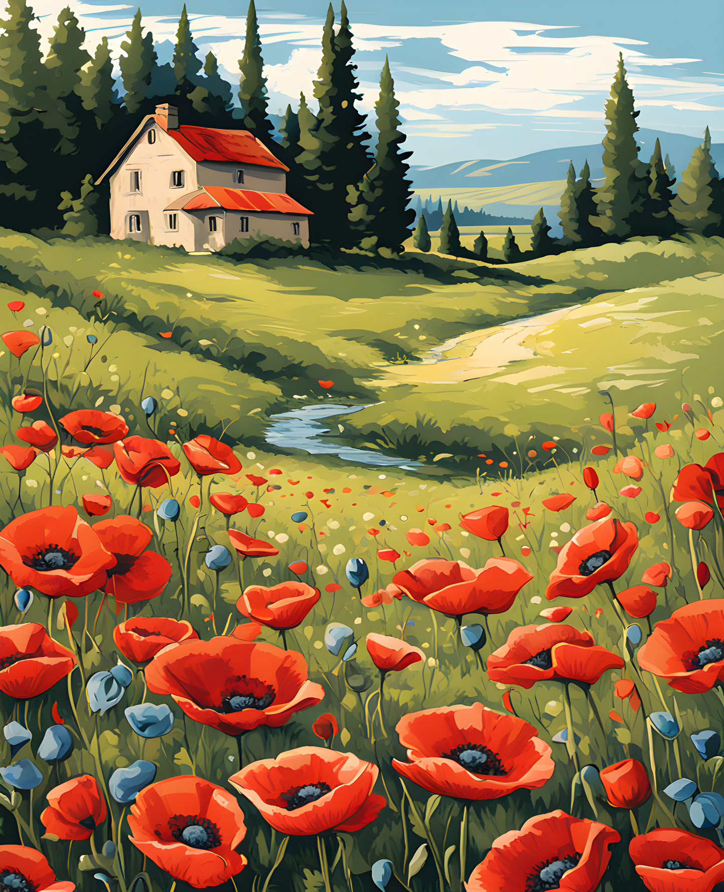 Meadow with Poppies (1) - Van-Go Paint-By-Number Kit