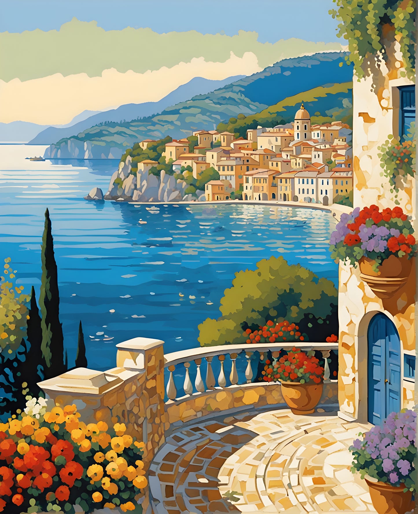 Mediterranean Bay Seascape (1) - Van-Go Paint-By-Number Kit