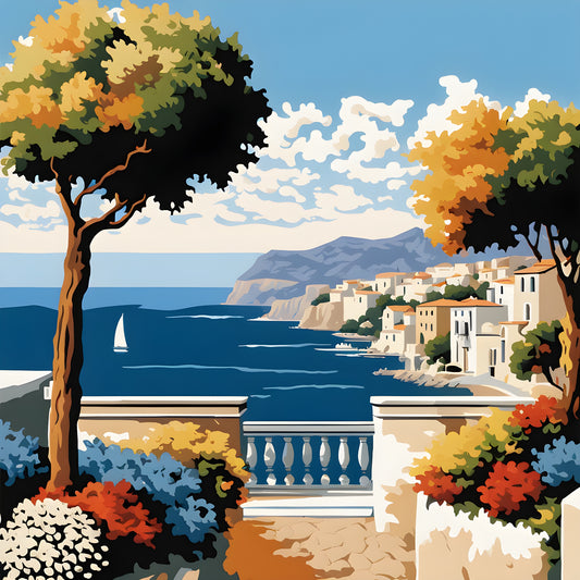 Mediterranean Seaside Balcony Landscape (1) - Van-Go Paint-By-Number Kit