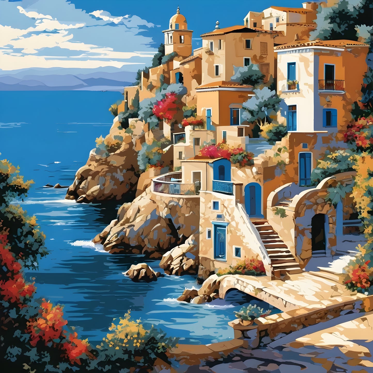 Mediterranean Blue Bay PD (2) - Van-Go Paint-By-Number Kit