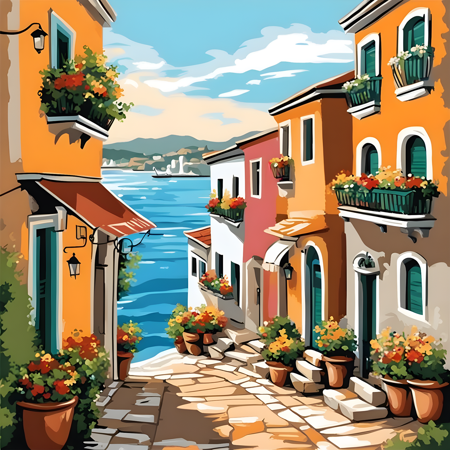 Mediterranean Casual Street (5) - Van-Go Paint-By-Number Kit