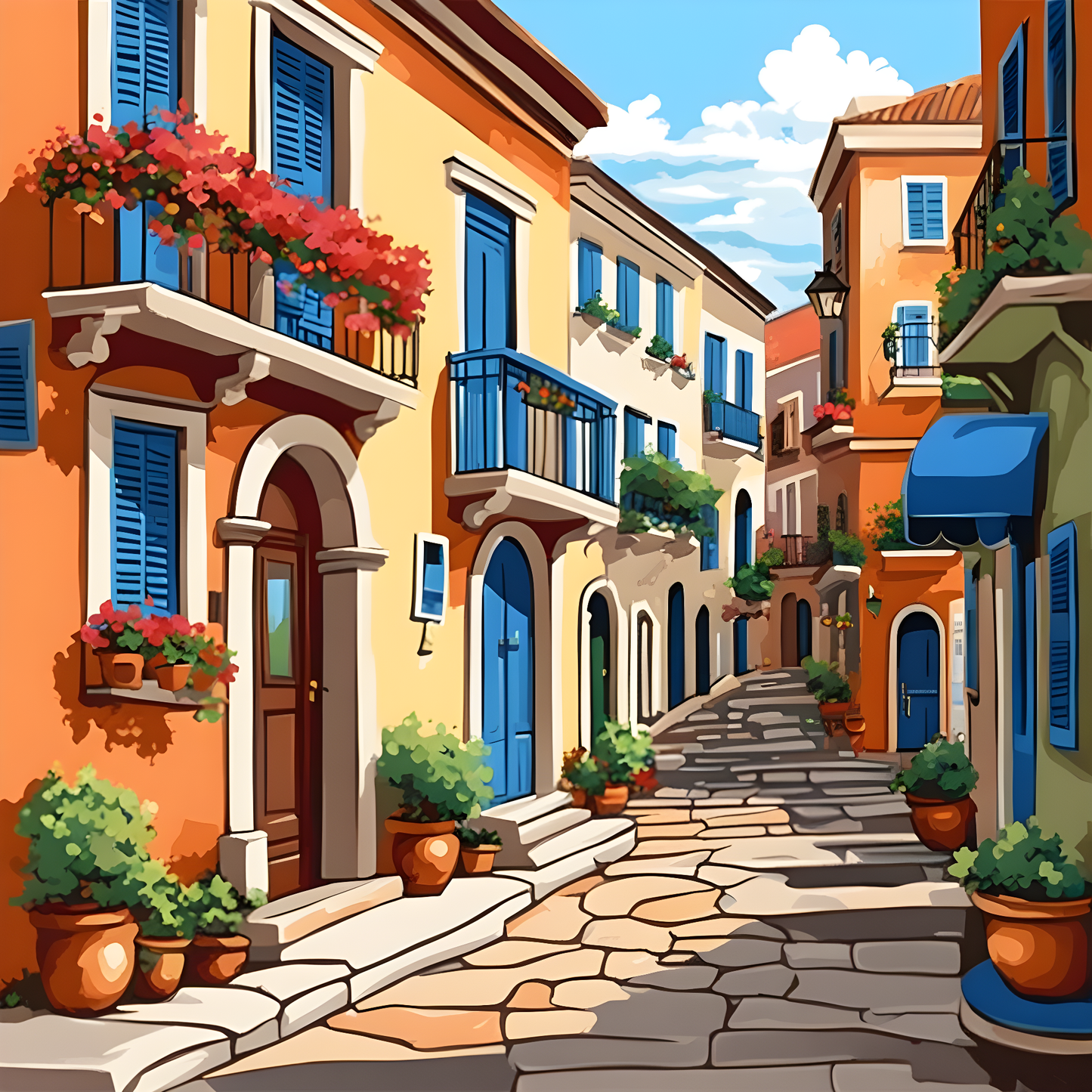 Mediterranean Casual Street (2) - Van-Go Paint-By-Number Kit