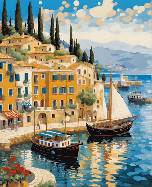 Mediterranean Harbor (3) - Van-Go Paint-By-Number Kit
