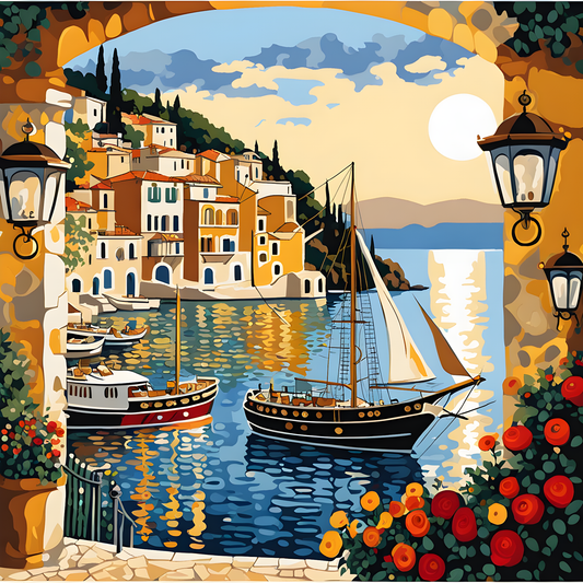 Mediterranean Harbor (1) - Van-Go Paint-By-Number Kit