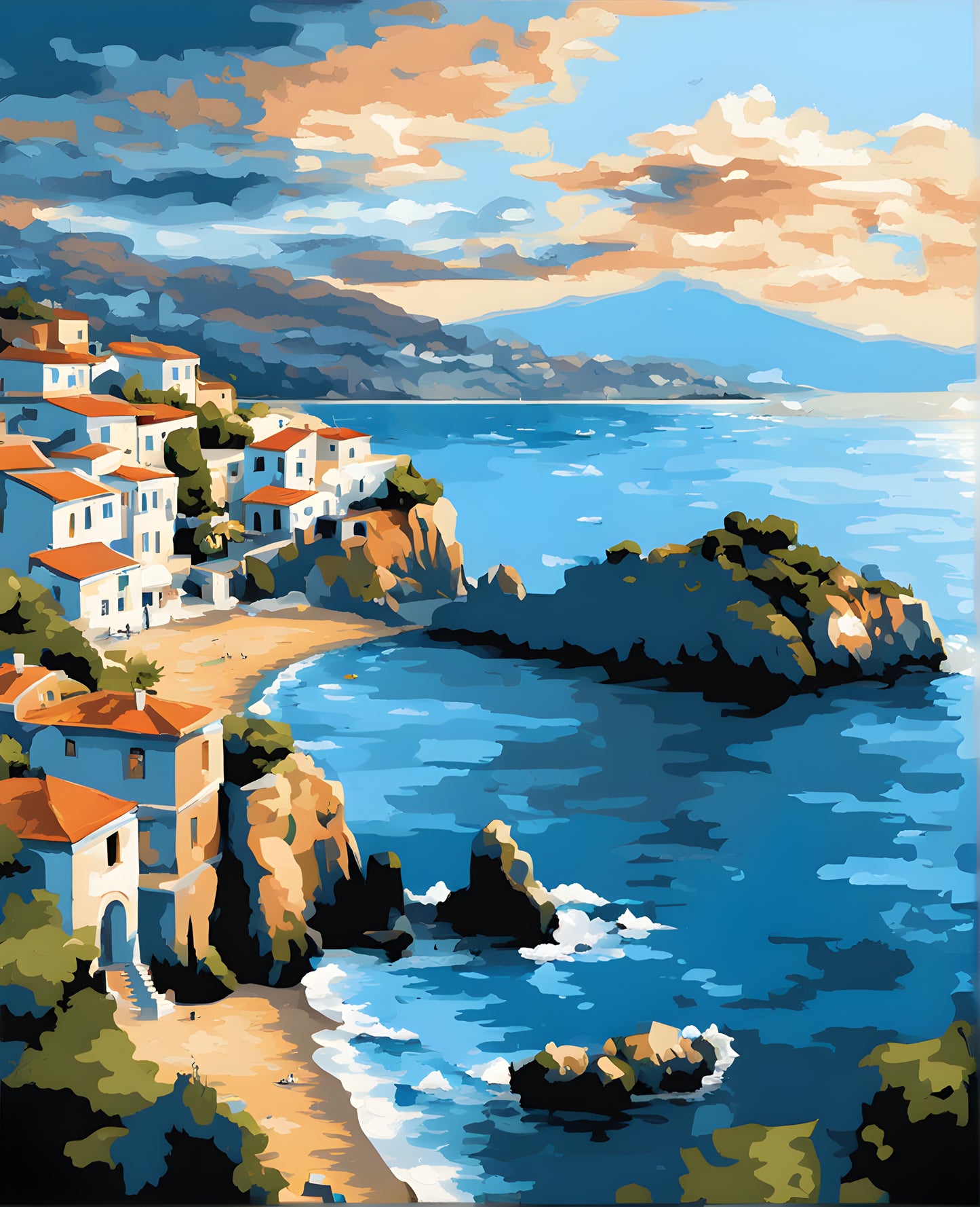 Mediterranean Sea Coastal Landscape (1) - Van-Go Paint-By-Number Kit
