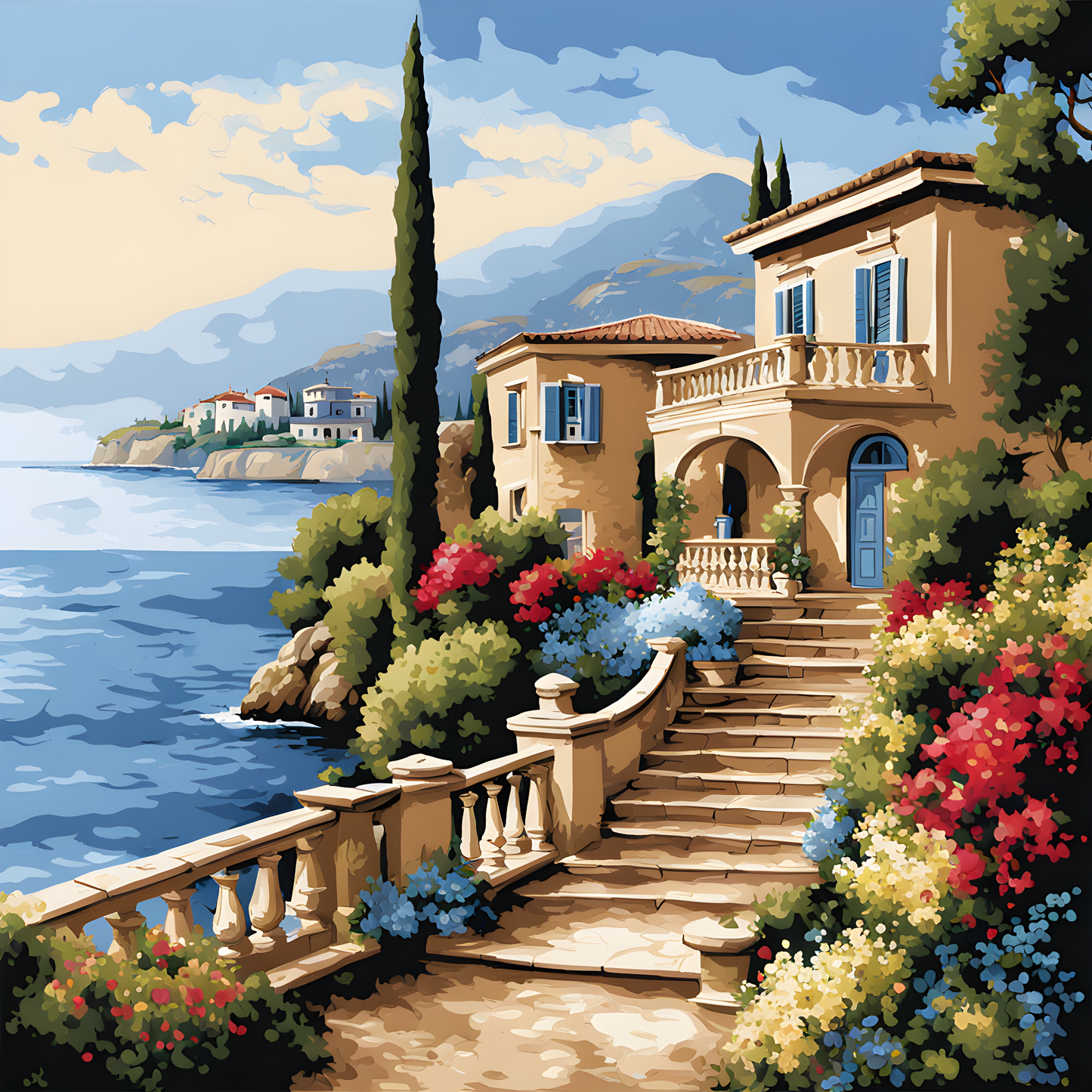 Mediterranean Seaside Villa (1) - Van-Go Paint-By-Number Kit