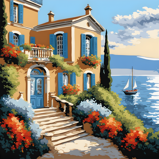 Mediterranean Seaside Villa (3) - Van-Go Paint-By-Number Kit