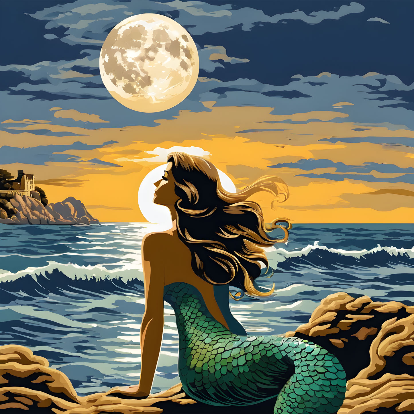 Mermaid. Moon. Sun. Ocean. PD (2) - Van-Go Paint-By-Number Kit