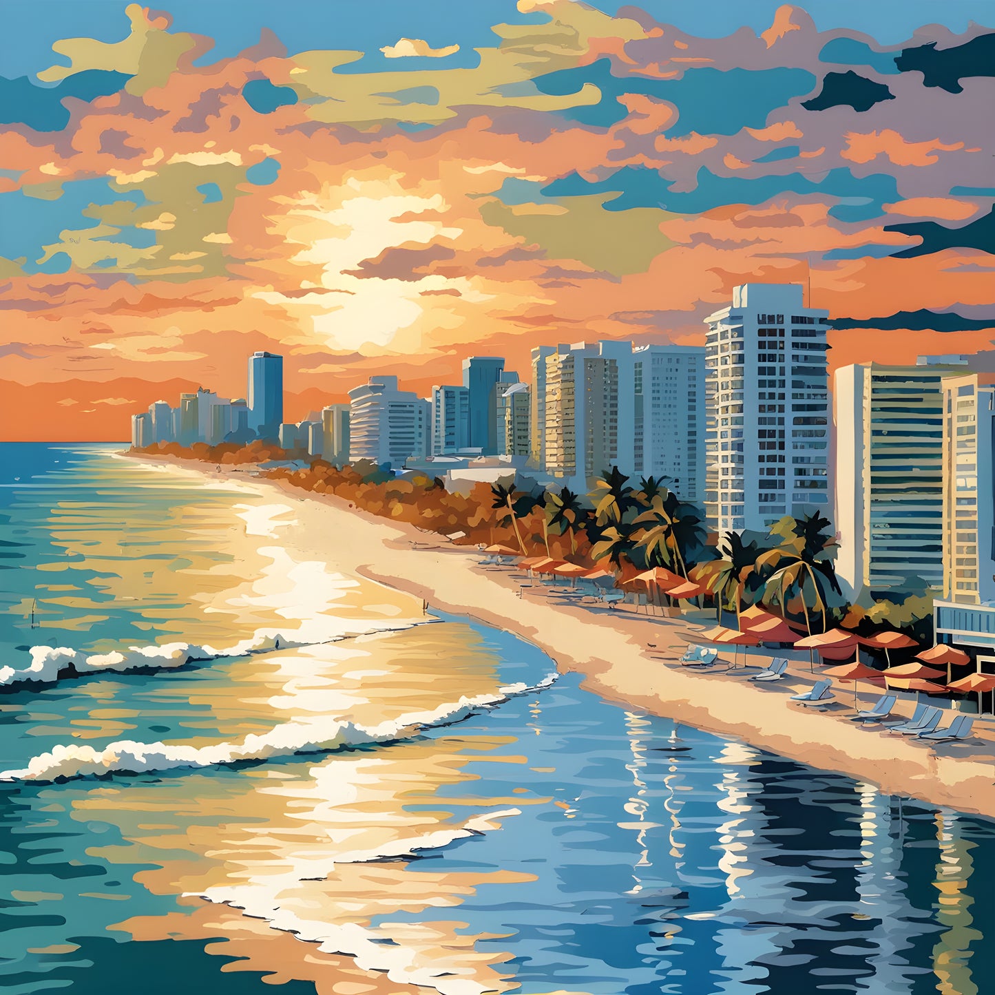 Miami Beach, Florida (5) - at Sunset - Van-Go Paint-By-Number Kit