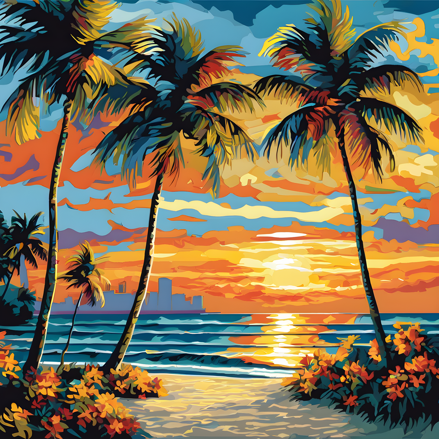 Miami Beach, Florida (4) - at Sunset - Van-Go Paint-By-Number Kit