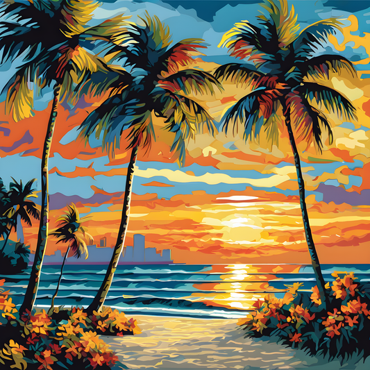 Miami Beach, Florida (4) - at Sunset - Van-Go Paint-By-Number Kit
