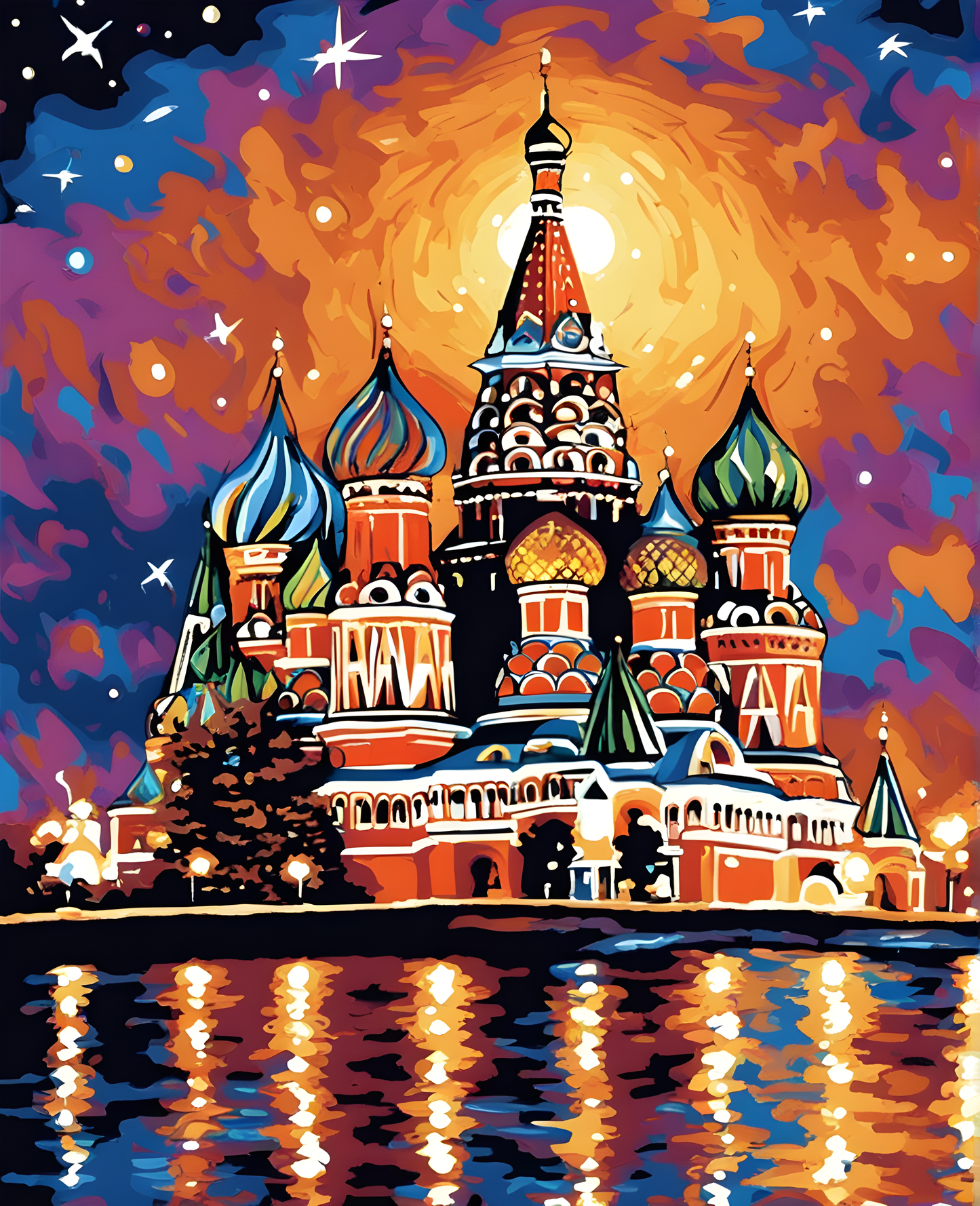 Moscow Saint Basil's Cathedral (9) - at Starry Night -  Van-Go Paint-By-Number Kit