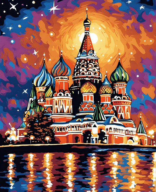 Moscow Saint Basil's Cathedral (9) - at Starry Night -  Van-Go Paint-By-Number Kit