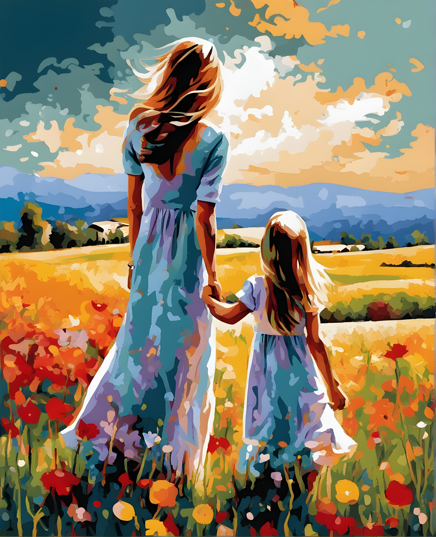 Mother and Daughter in a Field (PD) - Van-Go Paint-By-Number Kit