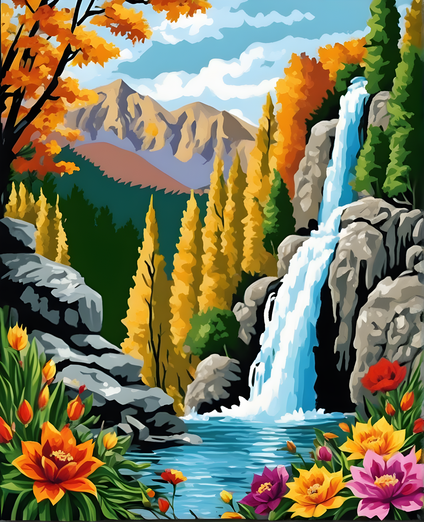 Mountain Waterfall (3) - Van-Go Paint-By-Number Kit
