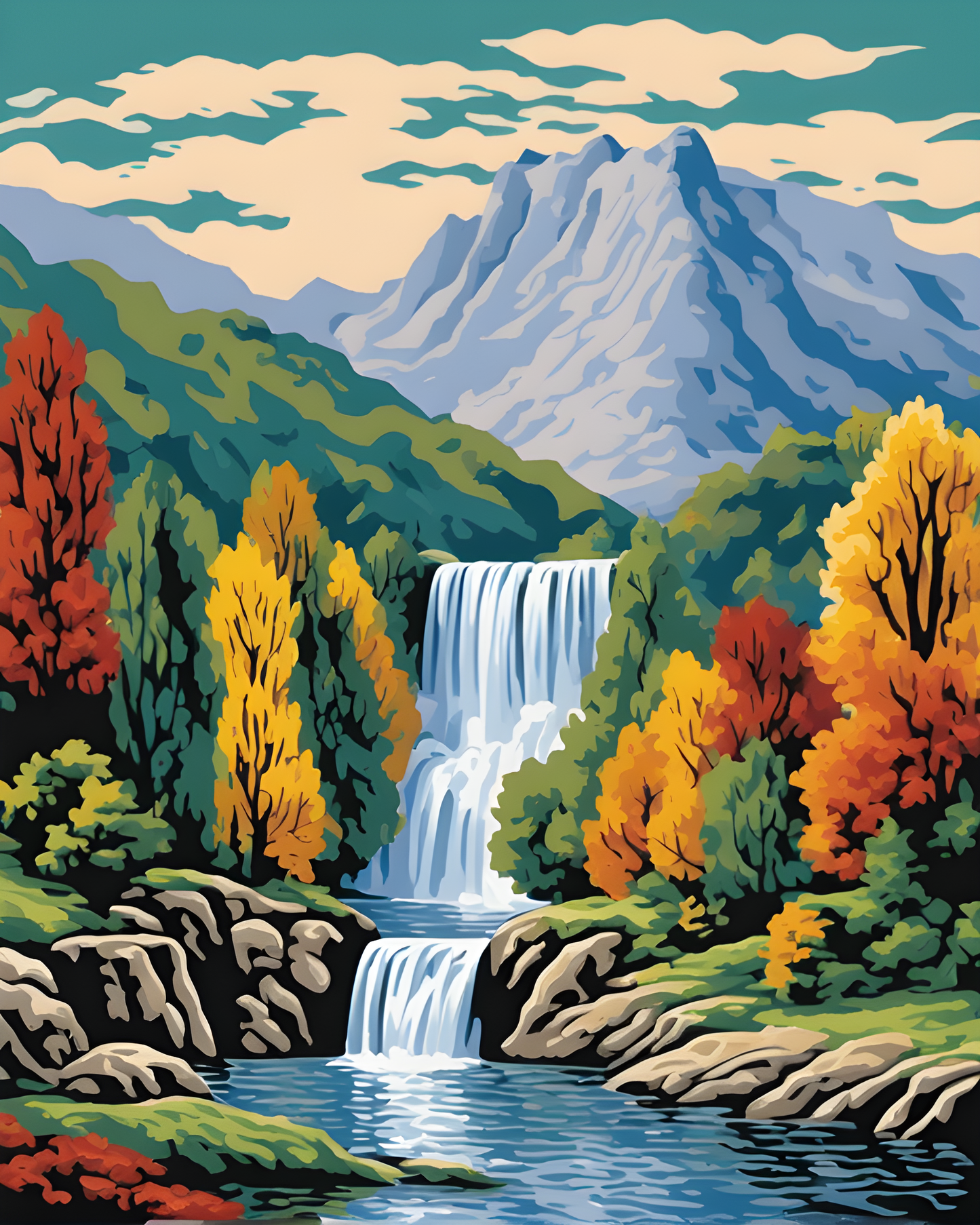 Mountain Waterfall (2) - Van-Go Paint-By-Number Kit