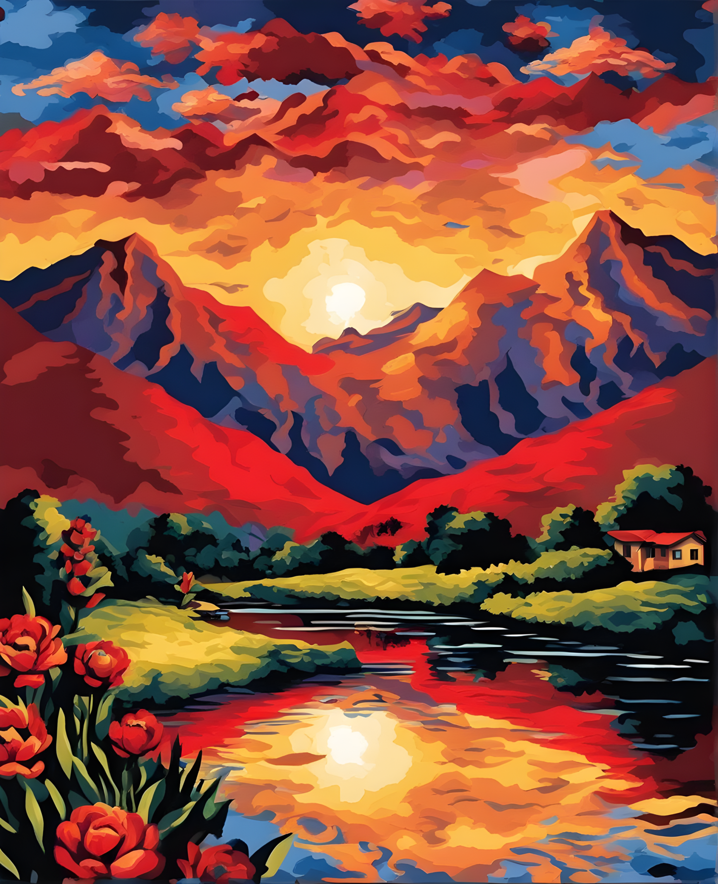 Mountains Red Sunset Reflection (5) - Van-Go Paint-By-Number Kit