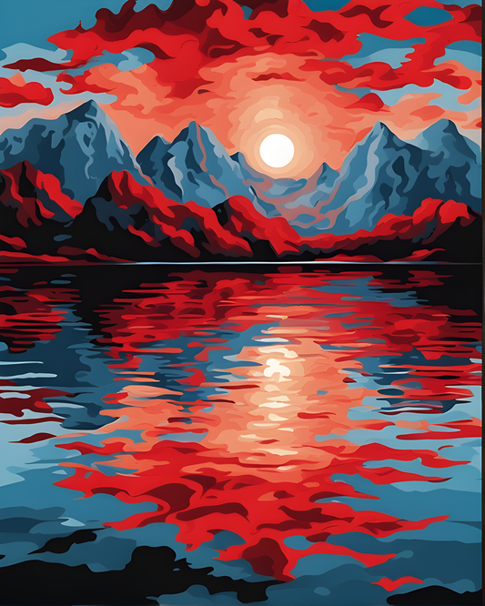 Mountains Red Sunset Reflection (4) - Van-Go Paint-By-Number Kit