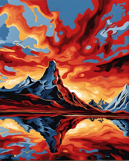 Mountains Red Sunset Reflection (2) - Van-Go Paint-By-Number Kit