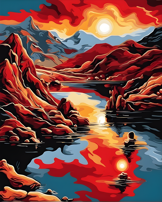 Mountains Red Sunset Reflection (1) - Van-Go Paint-By-Number Kit
