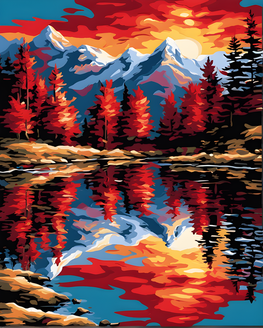 Mountains Red Sunset Reflection (8) - Van-Go Paint-By-Number Kit