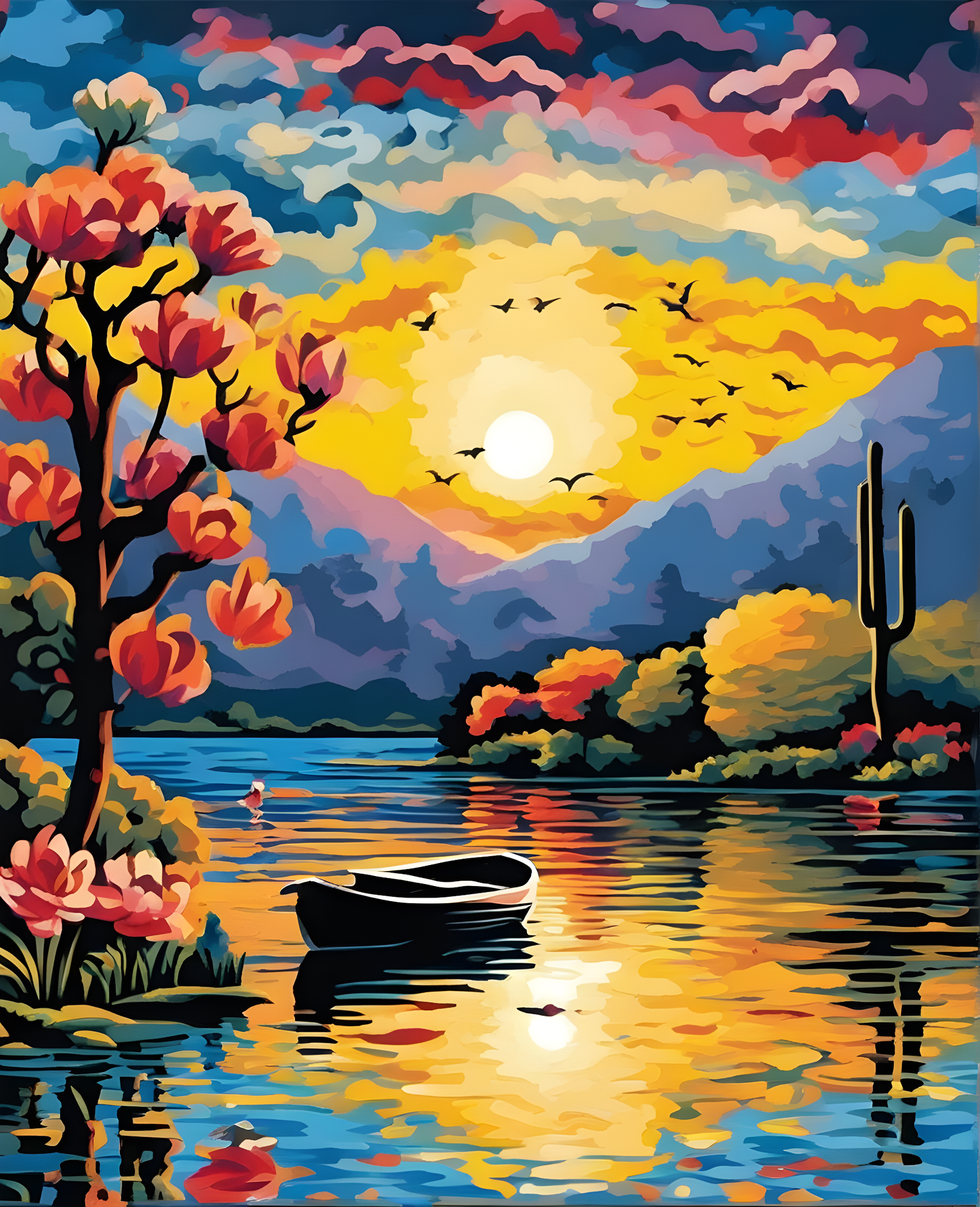 Multicolored Sunset Lake (3) - Van-Go Paint-By-Number Kit