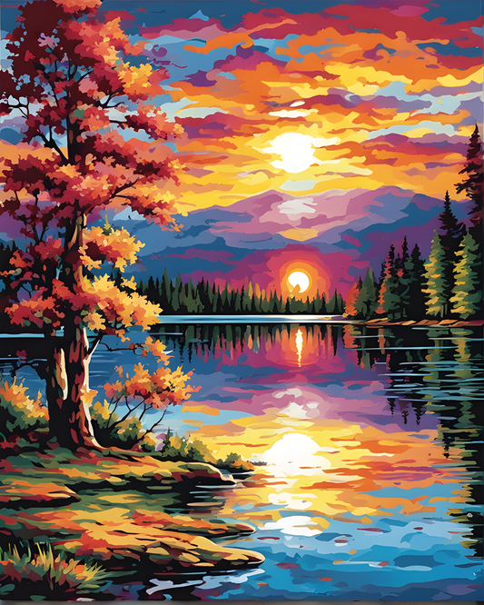 Multicolored Sunset Lake (2) - Van-Go Paint-By-Number Kit
