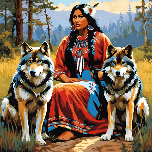 Indian Woman with Wolves PD - Van-Go Paint-By-Number Kit