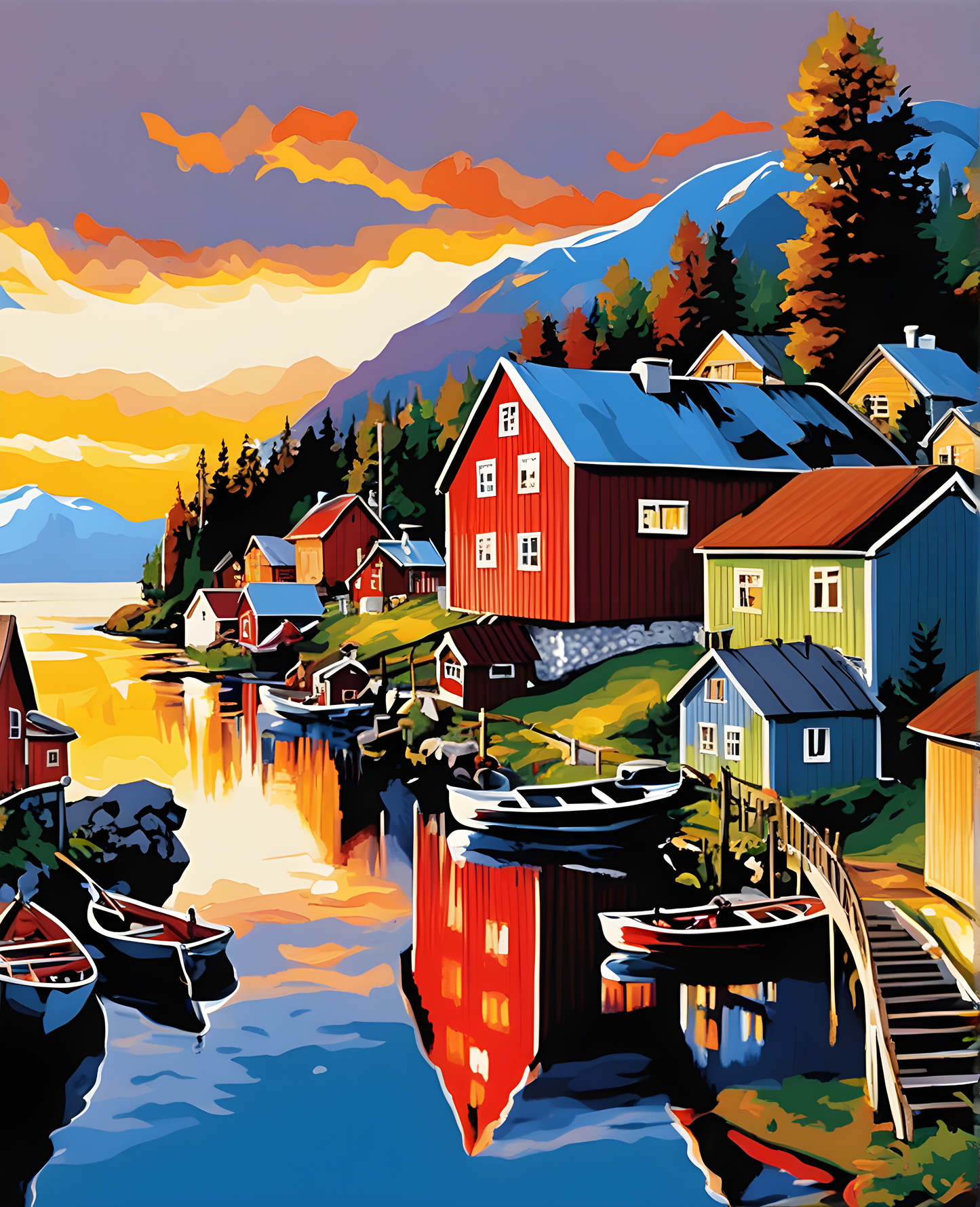 Norwegian Village at Sunset (2) - Van-Go Paint-By-Number Kit