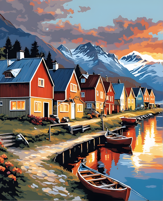 Norwegian Village at Sunset (4) - Van-Go Paint-By-Number Kit