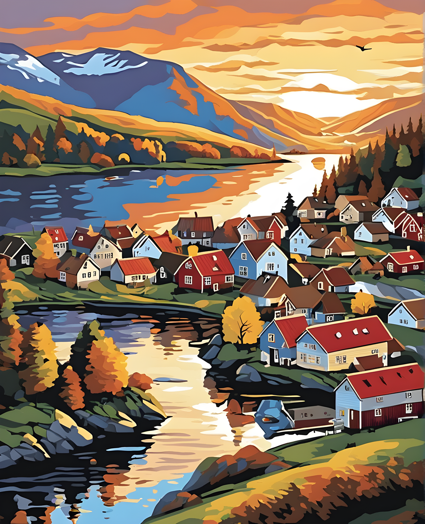 Norwegian Village at Sunset (1) - Van-Go Paint-By-Number Kit