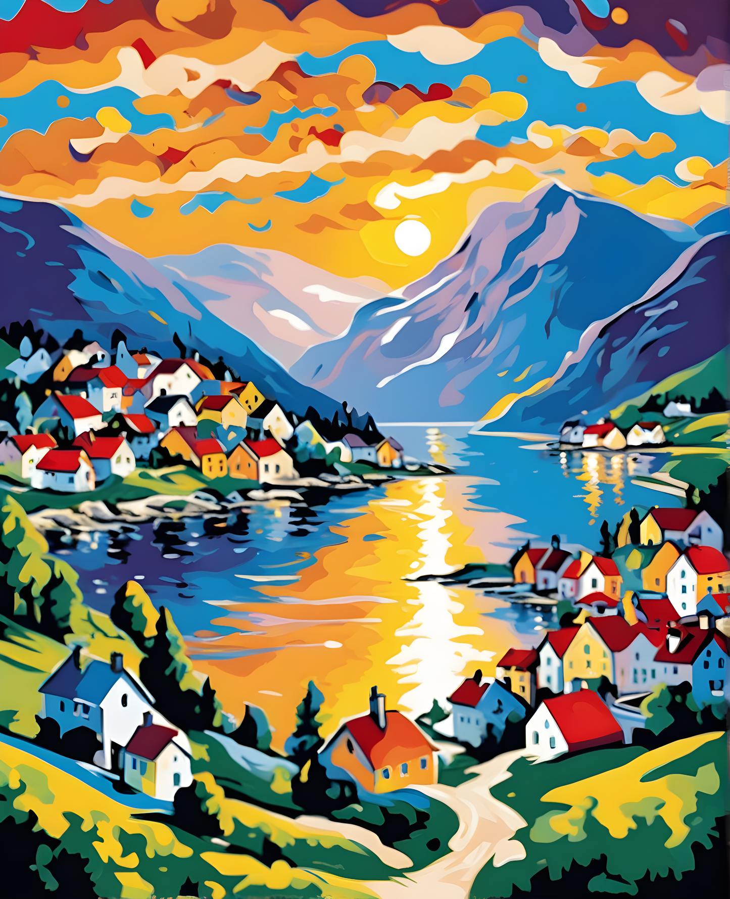 Norwegian Village at Sunset (3) - Van-Go Paint-By-Number Kit