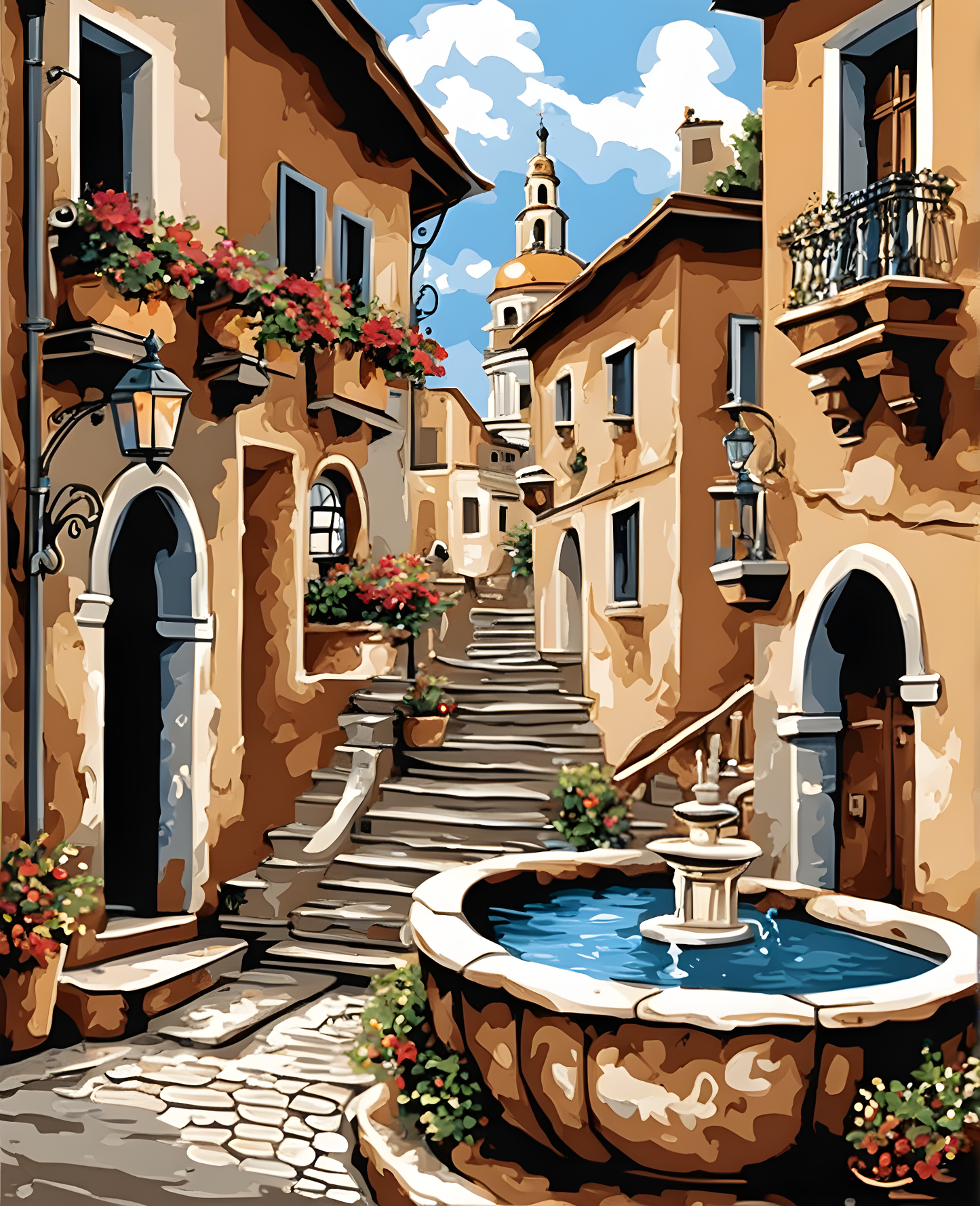 Old City Small Fountain (1) - Van-Go Paint-By-Number Kit