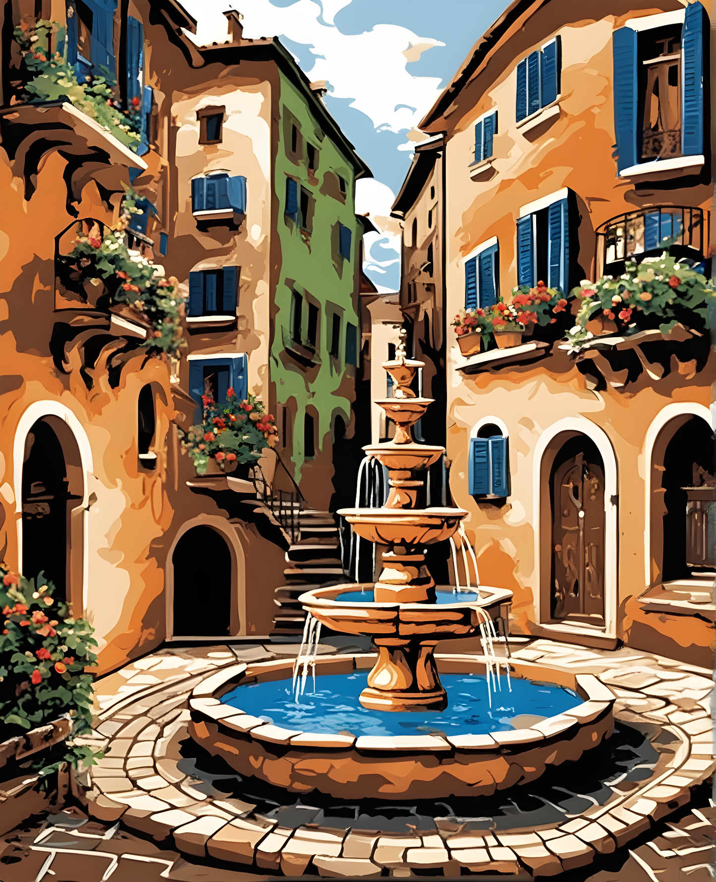 Old City Small Fountain (2) - Van-Go Paint-By-Number Kit