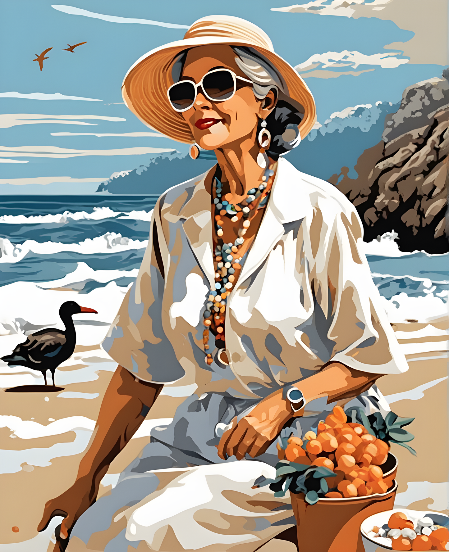 Older woman at the beach - Van-Go Paint-By-Number Kit