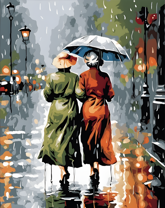 Older women in the rain - Van-Go Paint-By-Number Kit