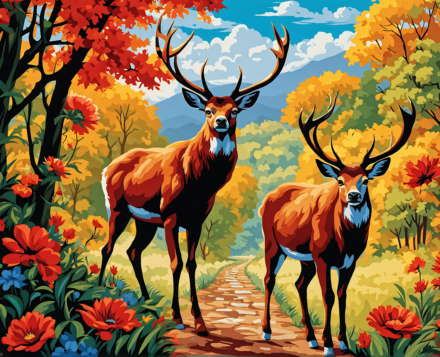 Pack of Red Deer Crossing a Track PD (2) - Van-Go Paint-By-Number Kit